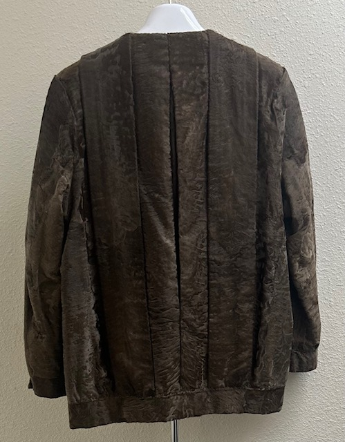 Pre-owned brown dyed broadtail jacket, back view
